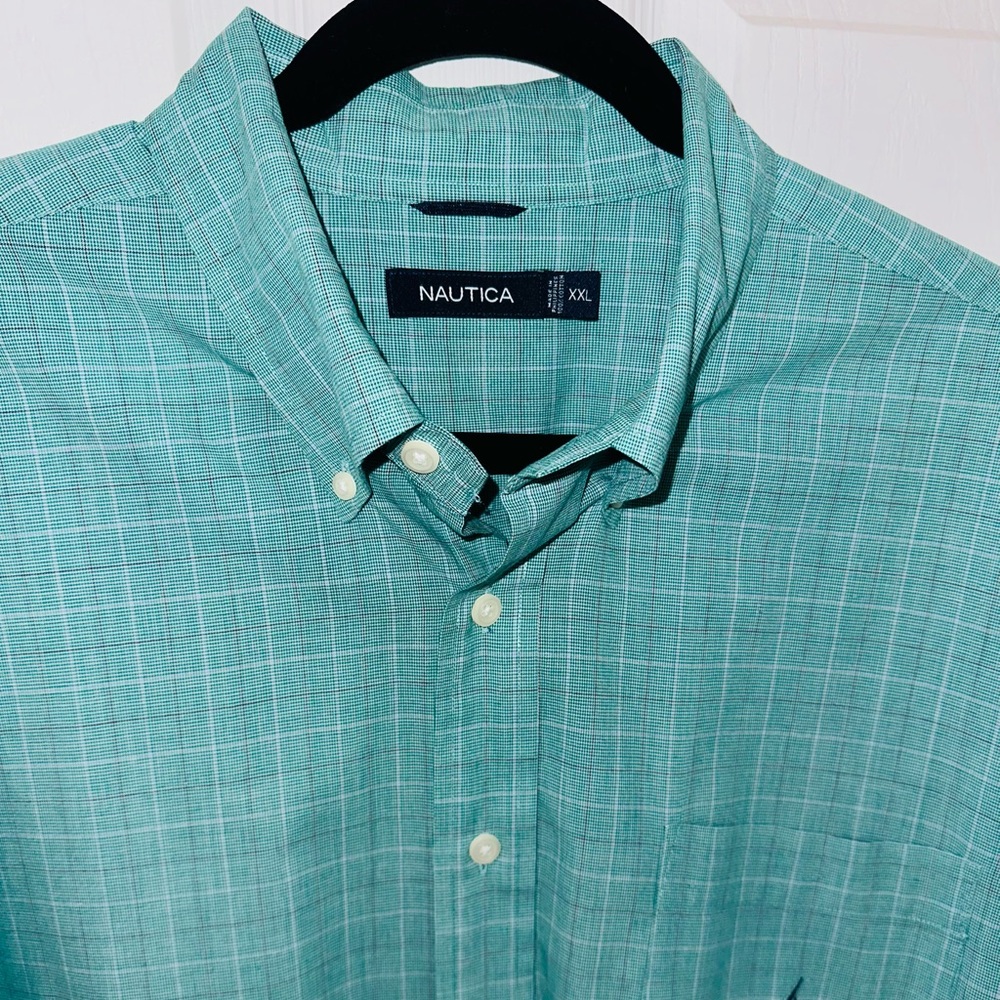 Nautica Men's Teal Checkered Button Down Shirt